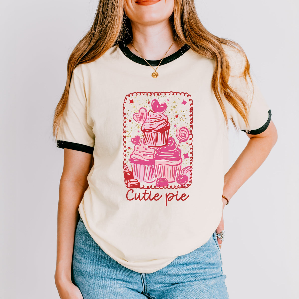 Cutie Pie Cupcakes Frame - Women's Ringer Graphic T-Shirt