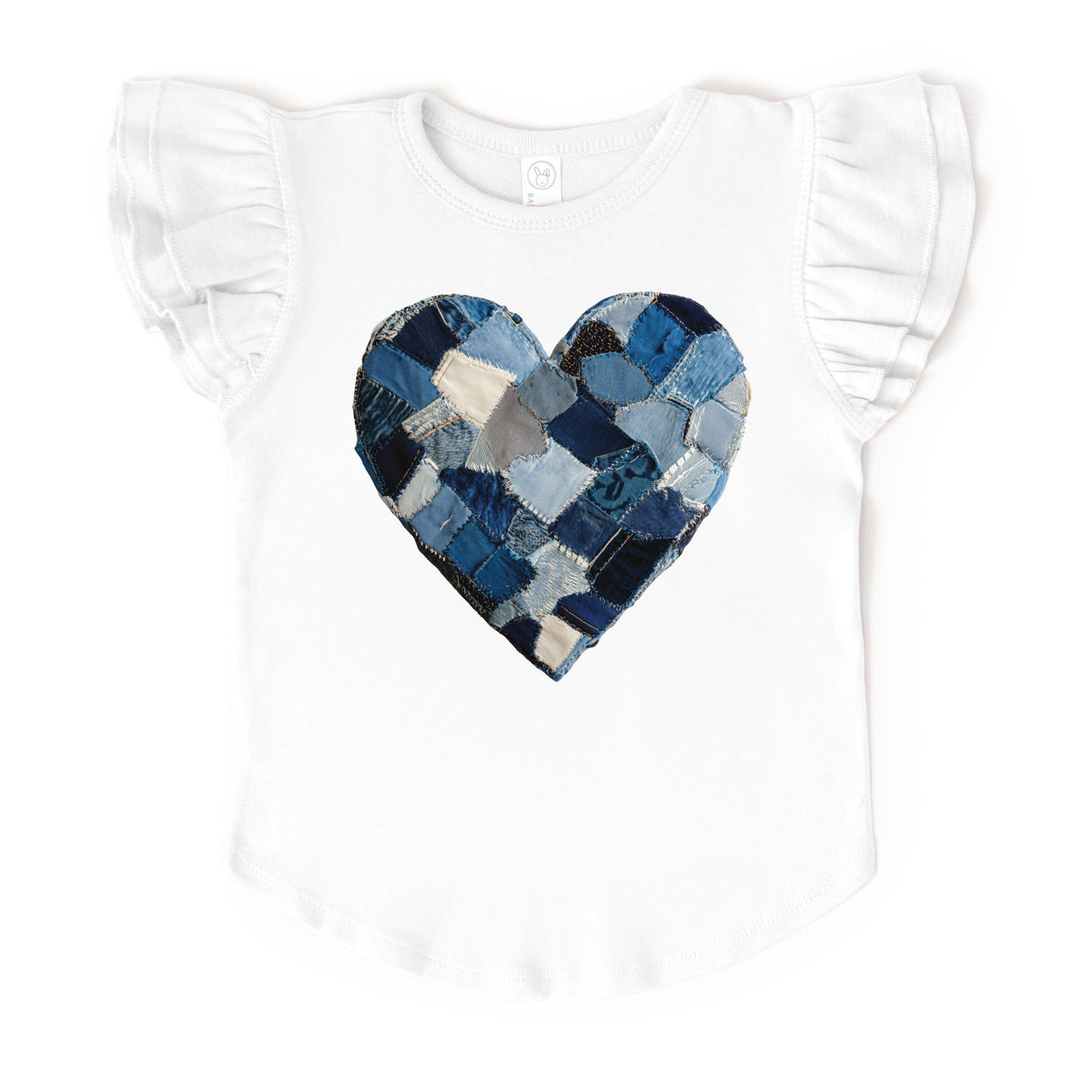 Demin Heart Print - Flutter Sleeve Graphic T-Shirt