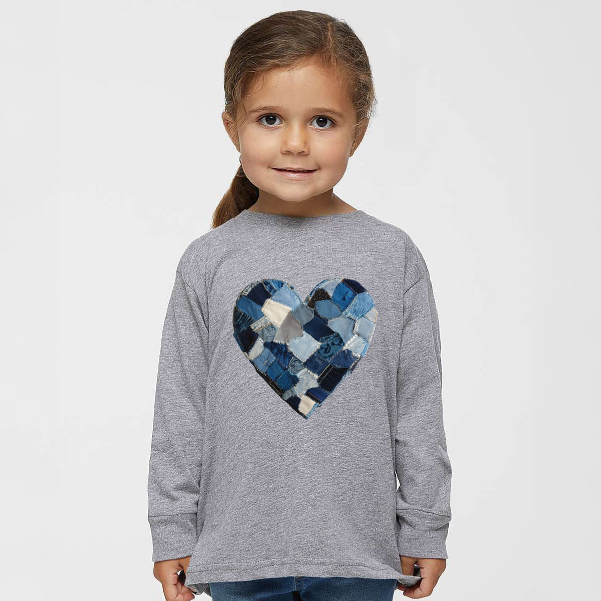 Demin Heart Print - Toddler Long Sleeve Graphic Tee