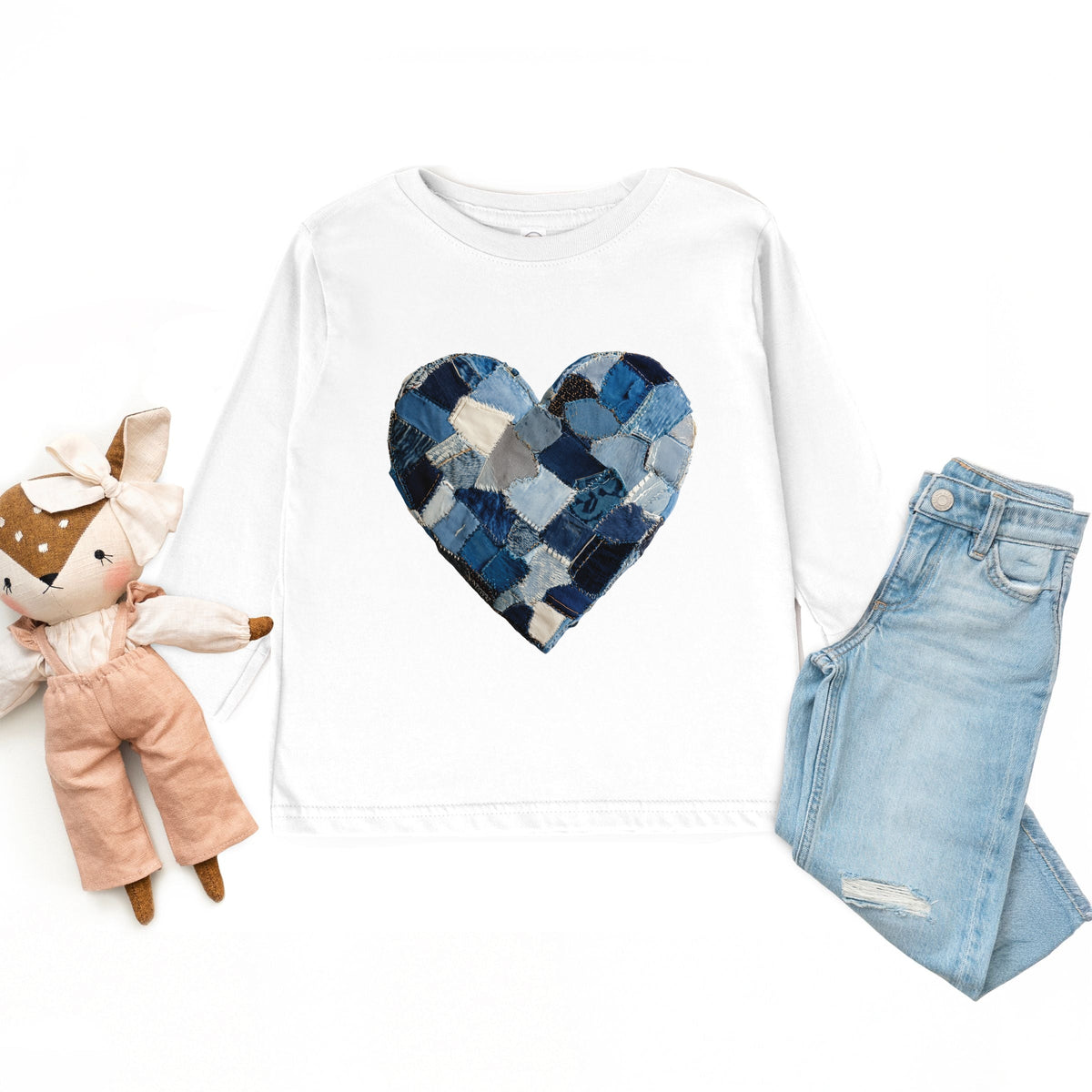 Demin Heart Print - Toddler Long Sleeve Graphic Tee