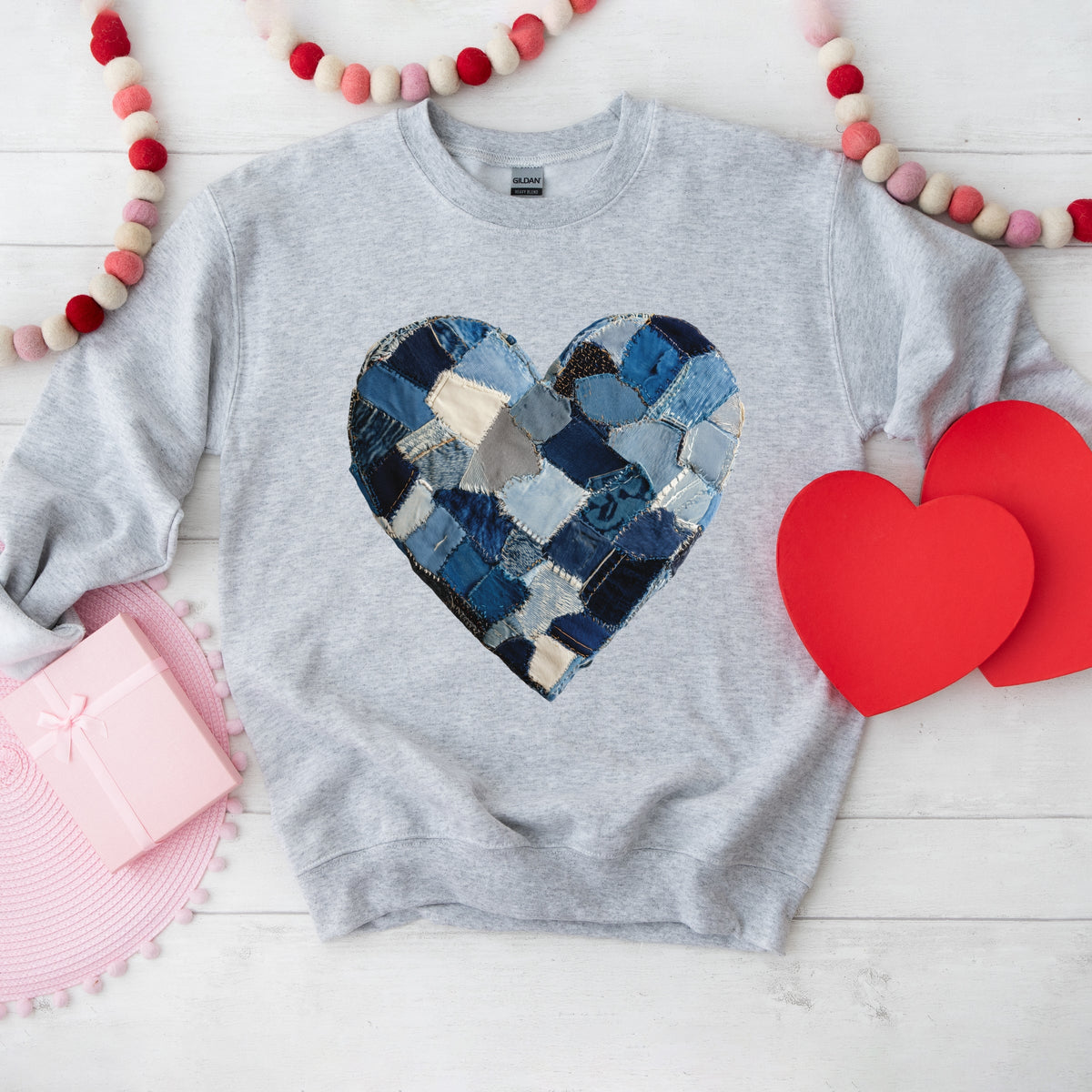 Demin Heart Print - Women's Graphic Sweatshirt