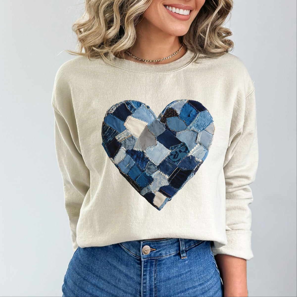 Demin Heart Print - Women's Graphic Sweatshirt
