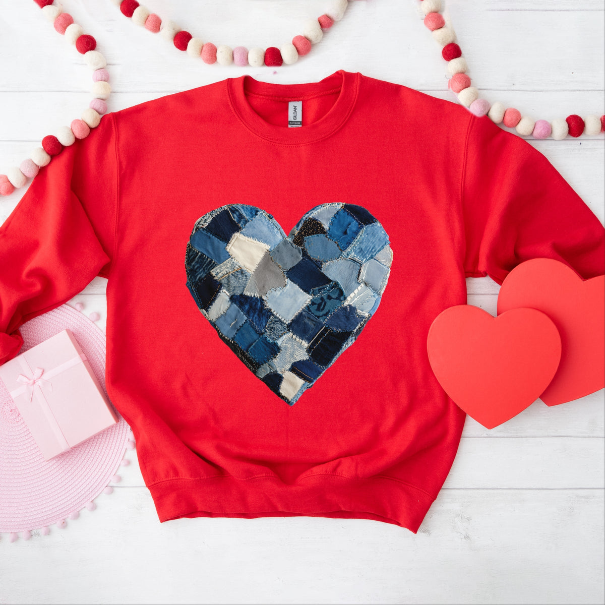 Demin Heart Print - Women's Graphic Sweatshirt
