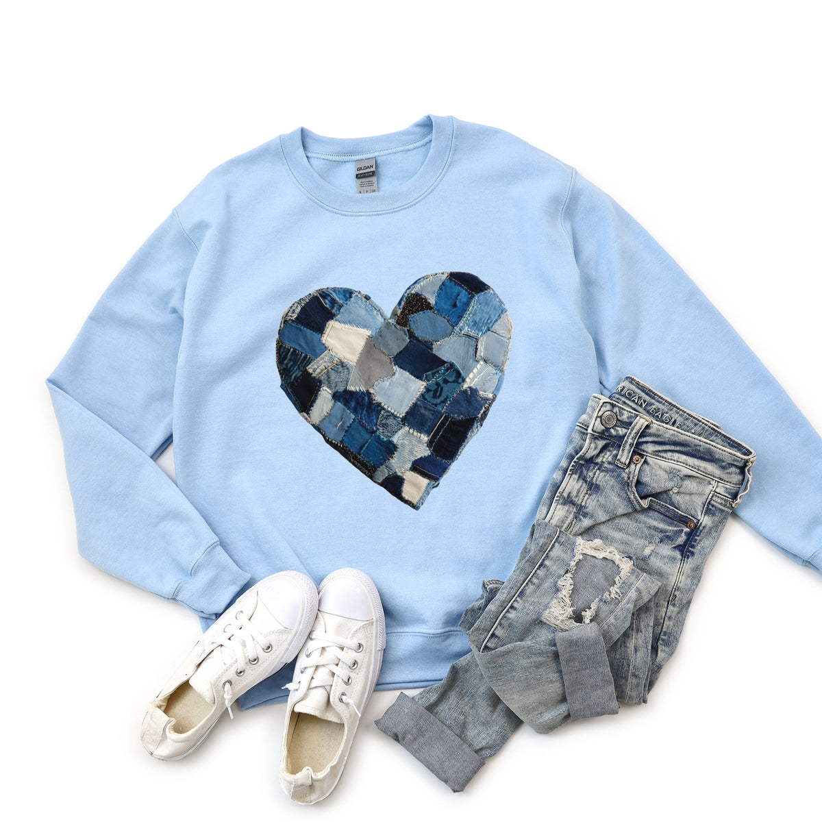 Demin Heart Print - Women's Graphic Sweatshirt