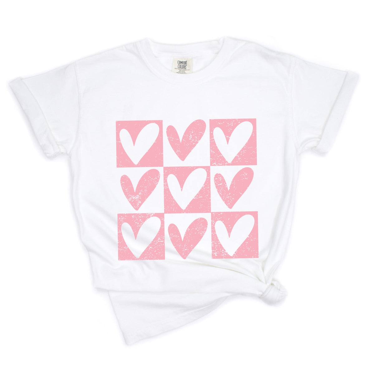 Pink Heart Checkered Chart - Women's Garment Dyed Graphic T-Shirt