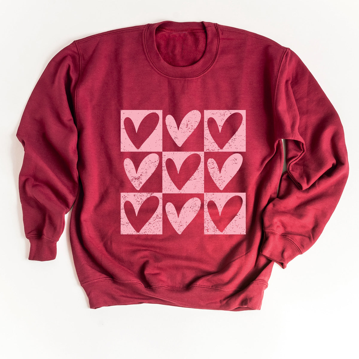 Pink Heart Checkered Chart - Women's Graphic Sweatshirt