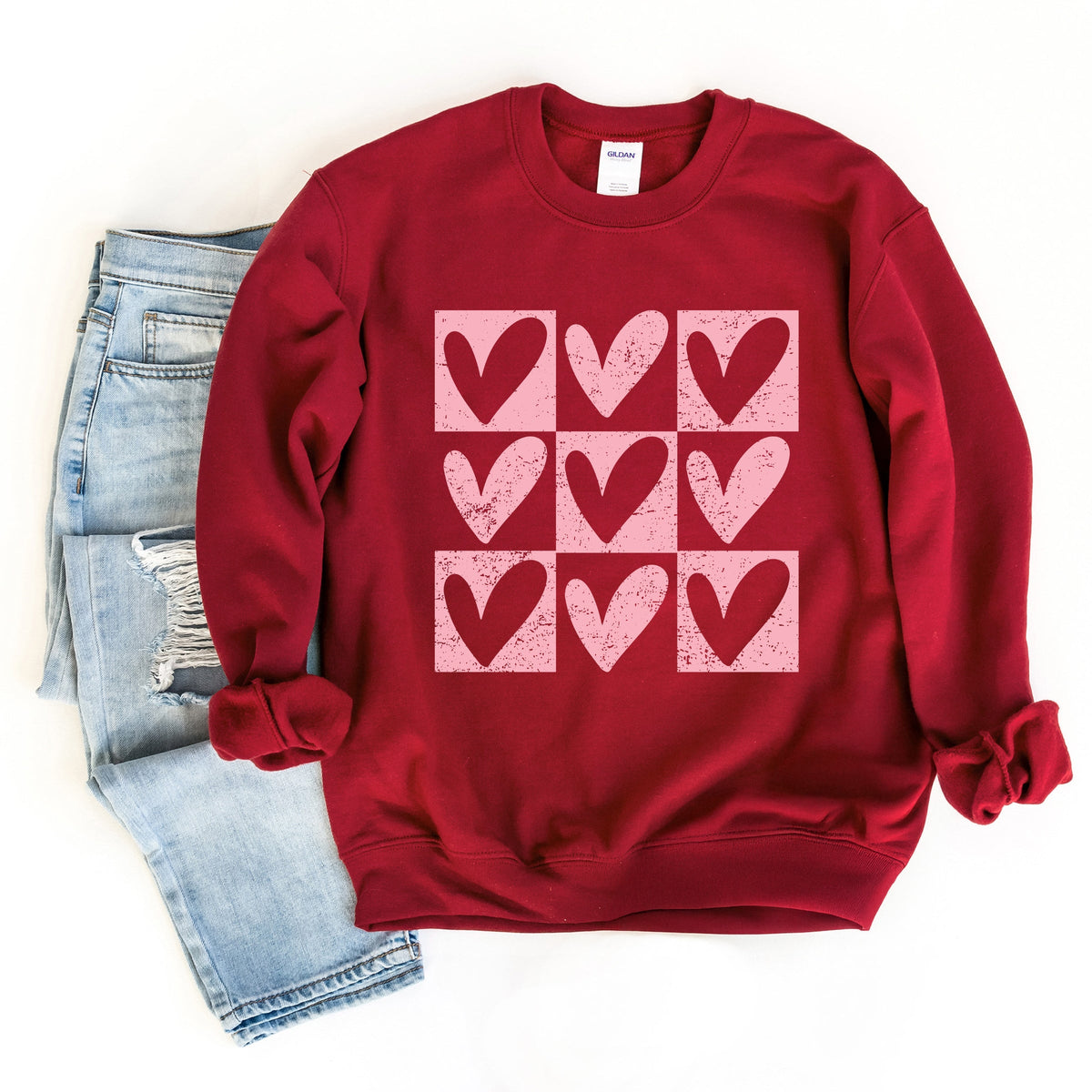 Pink Heart Checkered Chart - Women's Graphic Sweatshirt