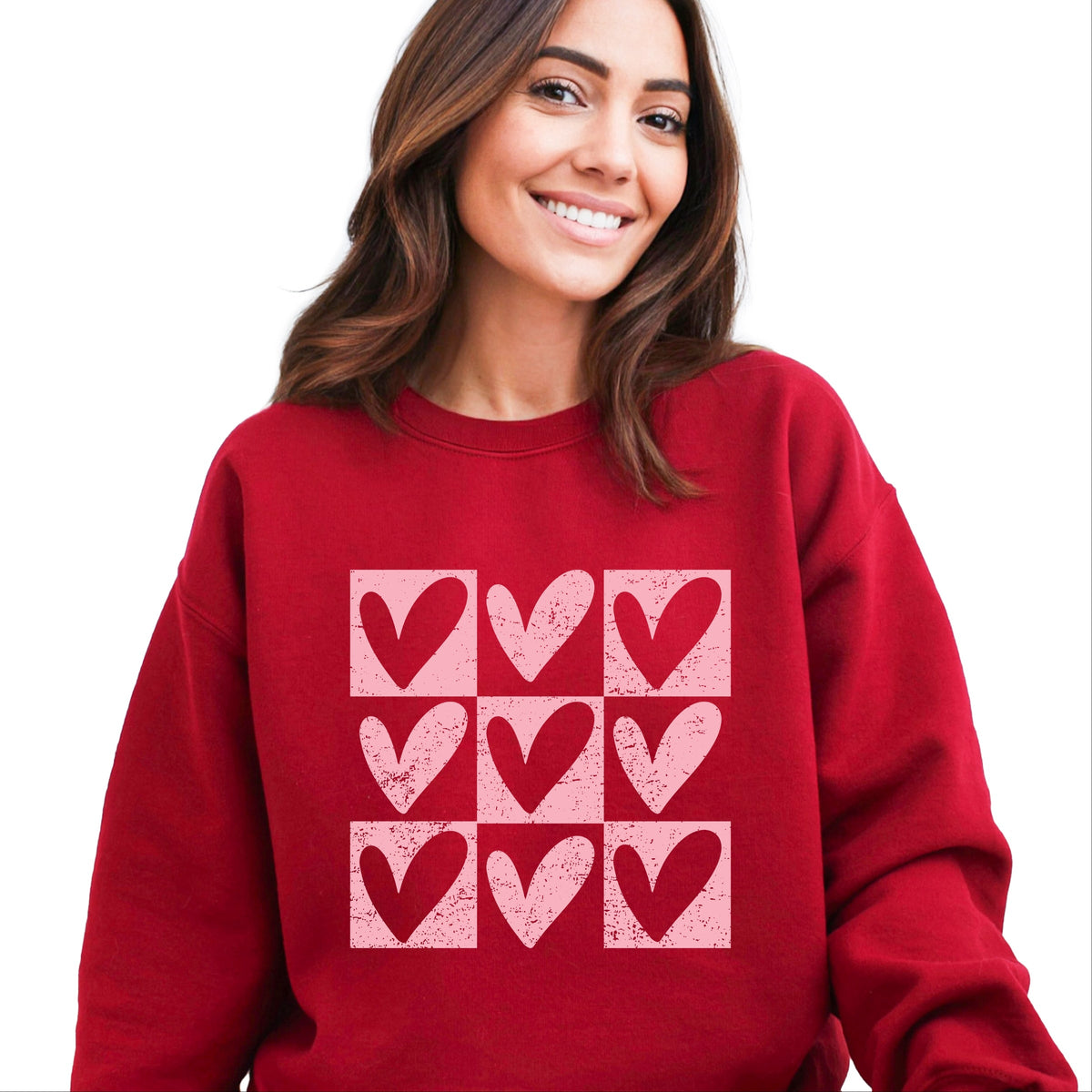 Pink Heart Checkered Chart - Women's Graphic Sweatshirt