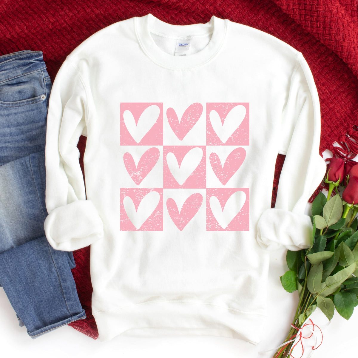 Pink Heart Checkered Chart - Women's Graphic Sweatshirt