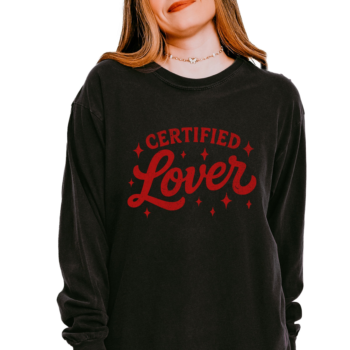 Certified Lover Distressed Stars - Women's Garment Dyed Long Sleeve Graphic T-Shirt