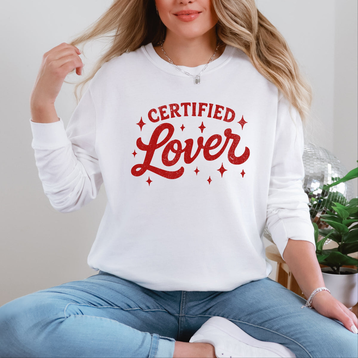 Certified Lover Distressed Stars - Women's Garment Dyed Long Sleeve Graphic T-Shirt