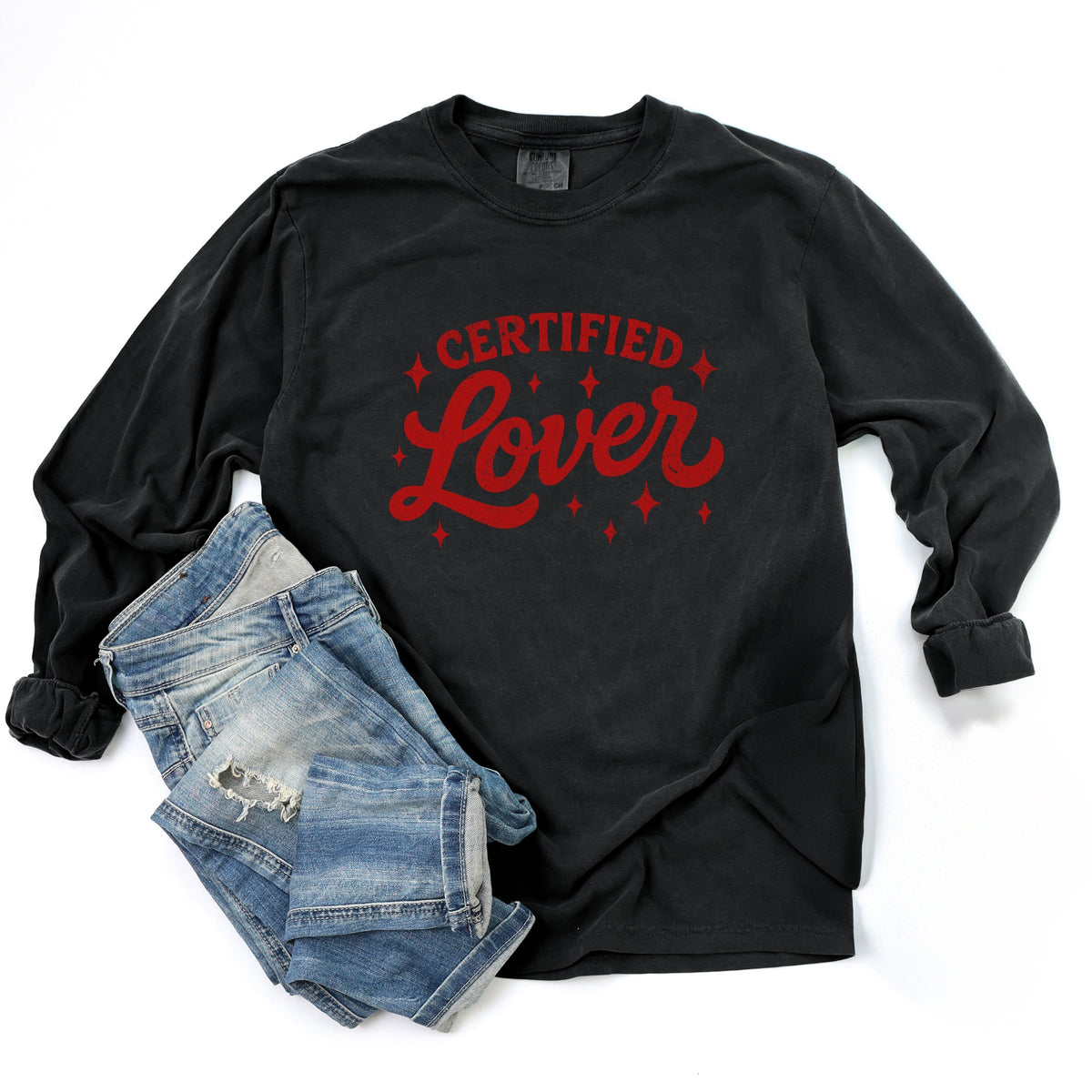 Certified Lover Distressed Stars - Women's Garment Dyed Long Sleeve Graphic T-Shirt