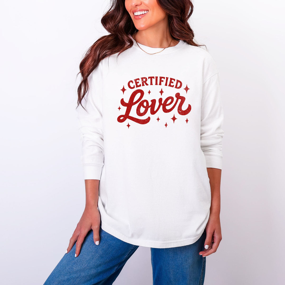 Certified Lover Distressed Stars - Women's Garment Dyed Long Sleeve Graphic T-Shirt