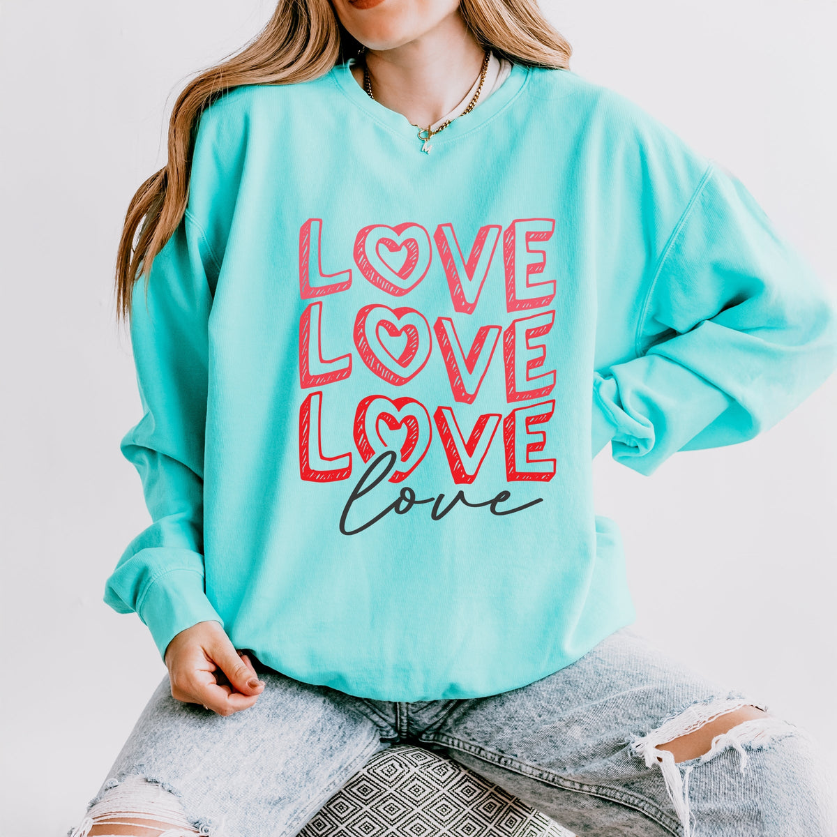Love Stacked Sketched - Women's Lightweight Garment Dyed Sweatshirt