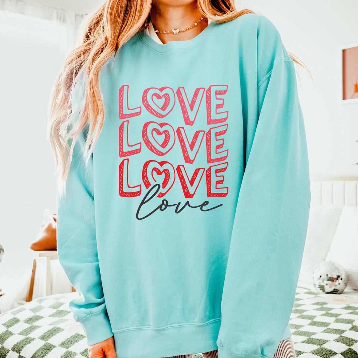Love Stacked Sketched - Women's Lightweight Garment Dyed Sweatshirt