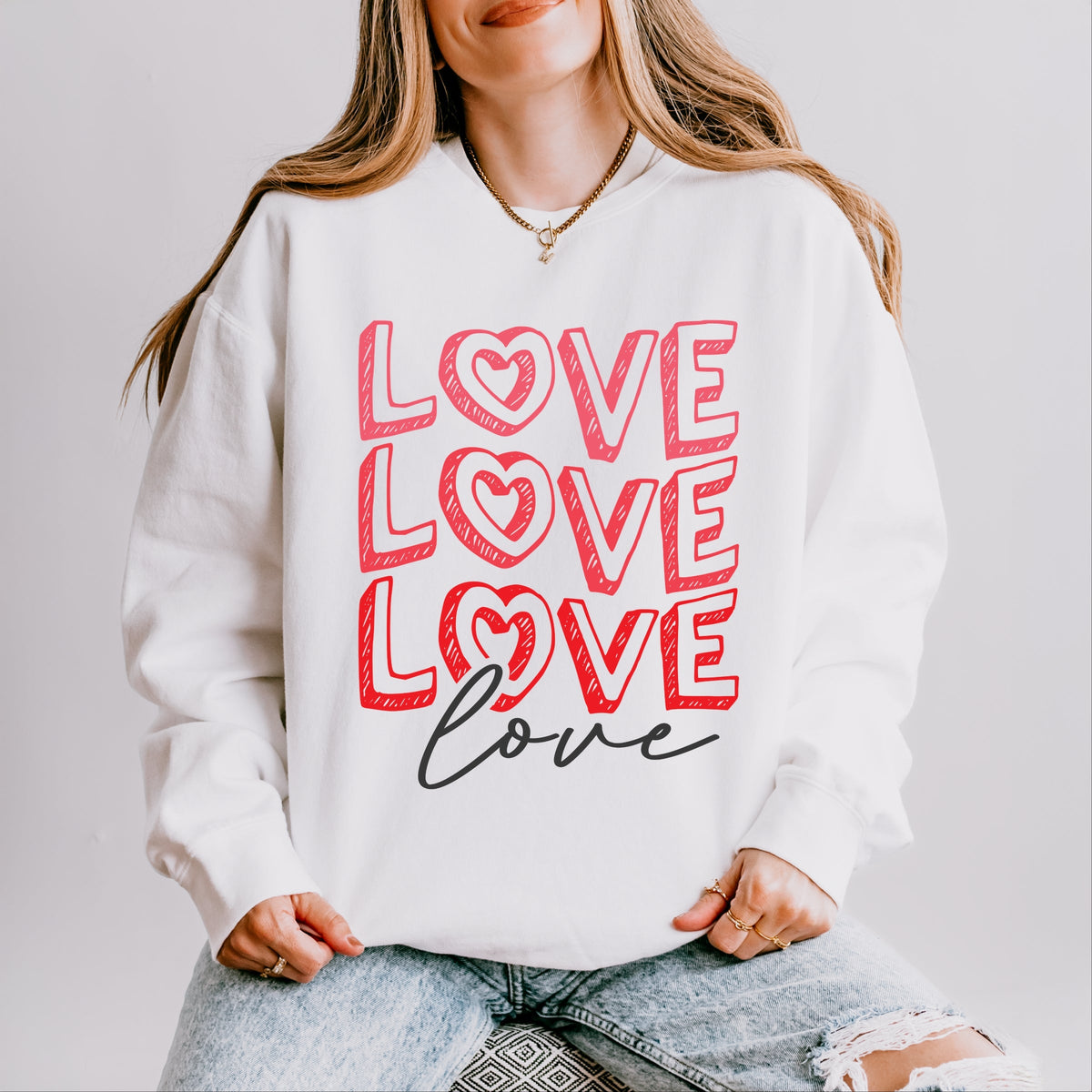 Love Stacked Sketched - Women's Lightweight Garment Dyed Sweatshirt