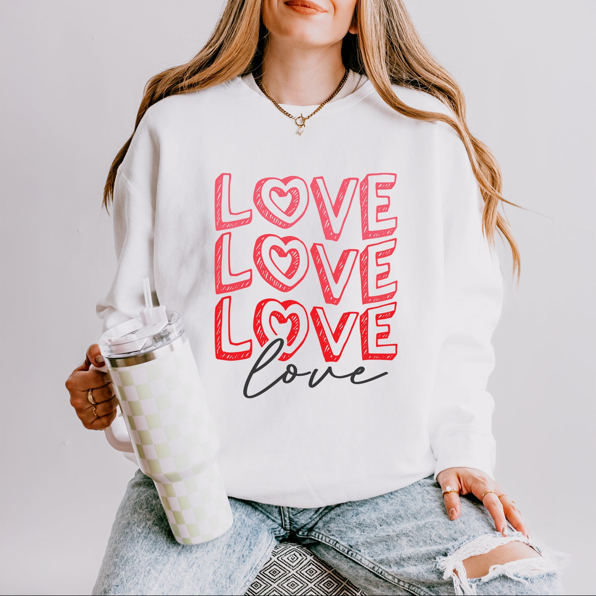 Love Stacked Sketched - Women's Lightweight Garment Dyed Sweatshirt