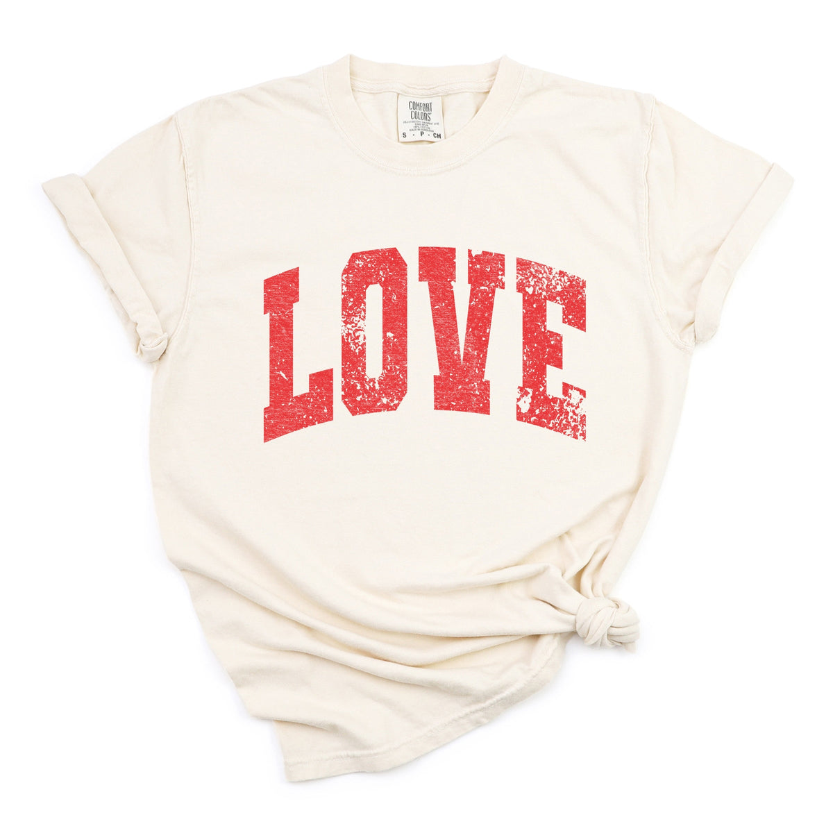Love Varsity Arched Distressed - Women's Garment Dyed Graphic T-Shirt