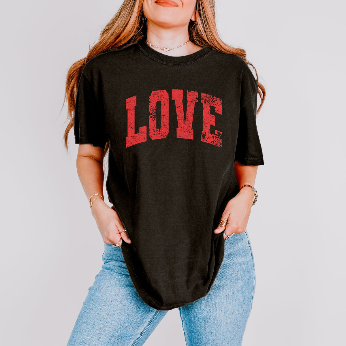 Love Varsity Arched Distressed - Women's Garment Dyed Graphic T-Shirt