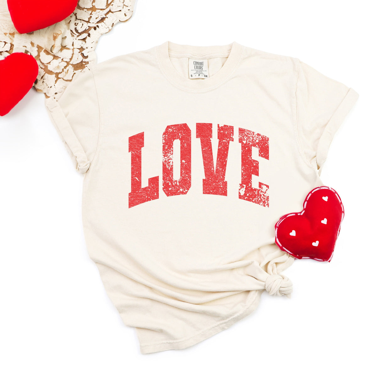 Love Varsity Arched Distressed - Women's Garment Dyed Graphic T-Shirt