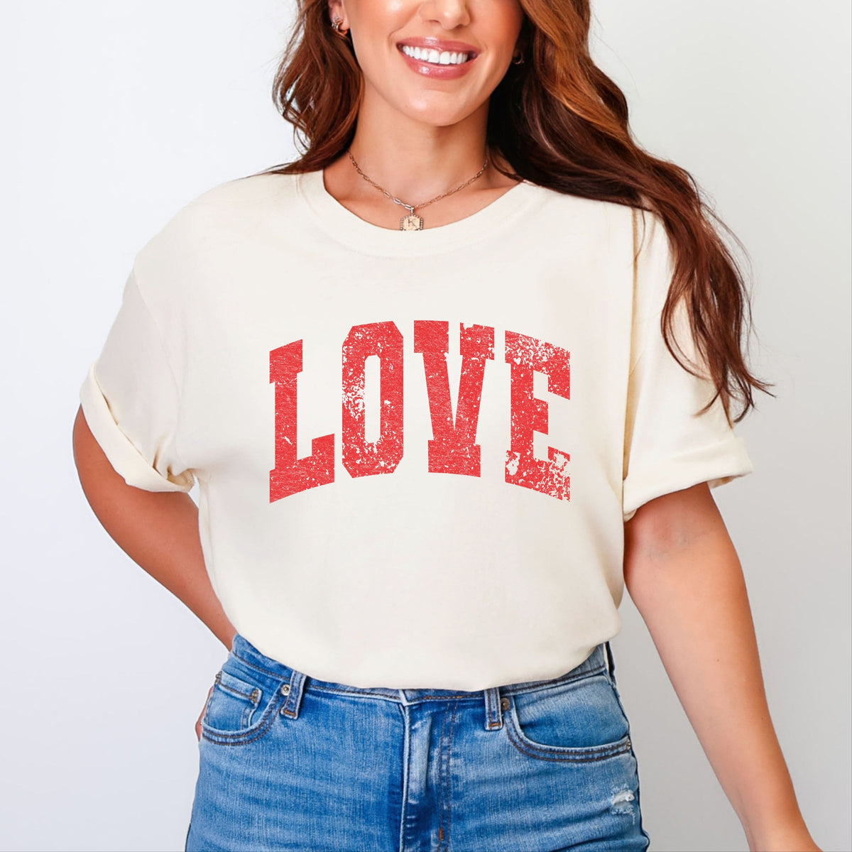 Love Varsity Arched Distressed - Women's Garment Dyed Graphic T-Shirt