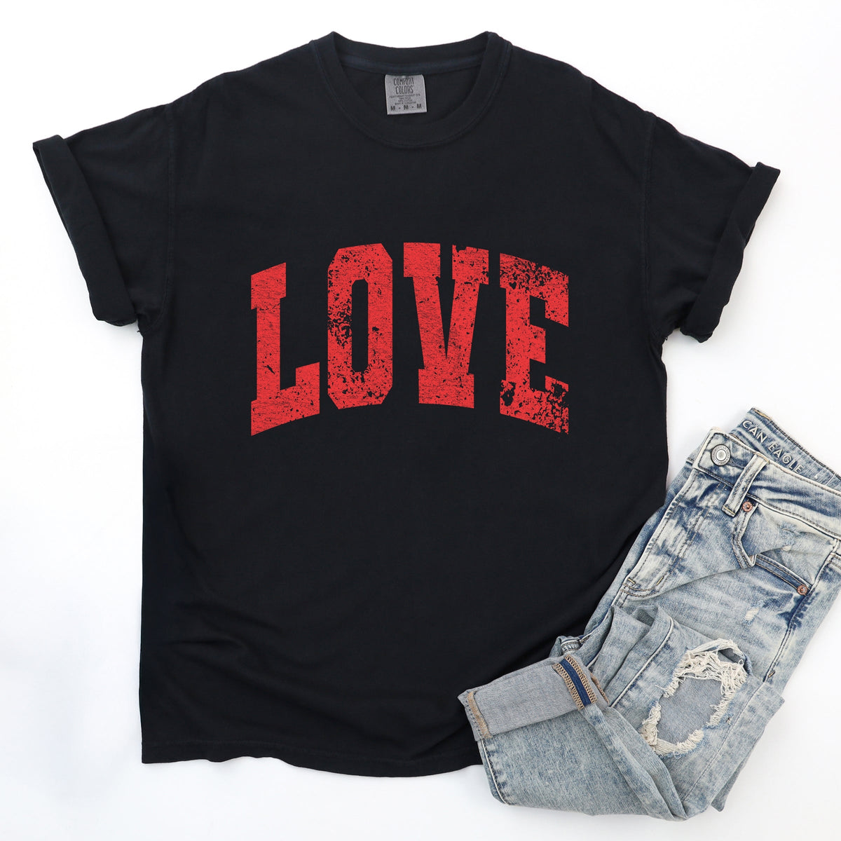 Love Varsity Arched Distressed - Women's Garment Dyed Graphic T-Shirt