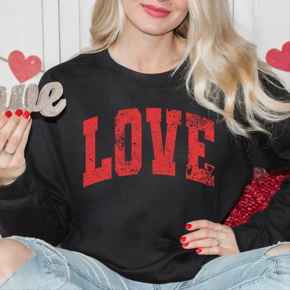 Love Varsity Arched Distressed - Women's Graphic Sweatshirt
