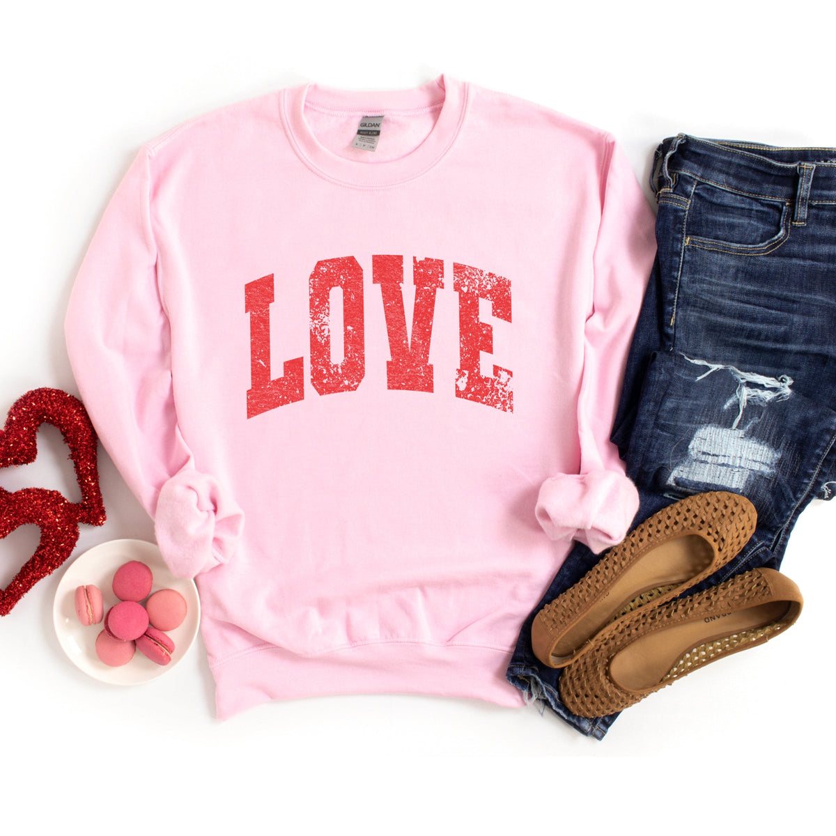 Love Varsity Arched Distressed - Women's Graphic Sweatshirt