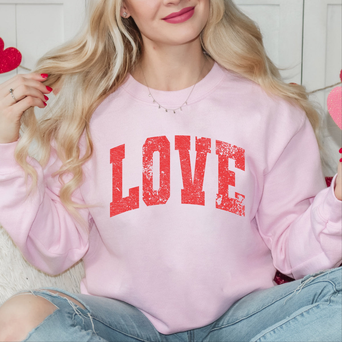 Love Varsity Arched Distressed - Women's Graphic Sweatshirt