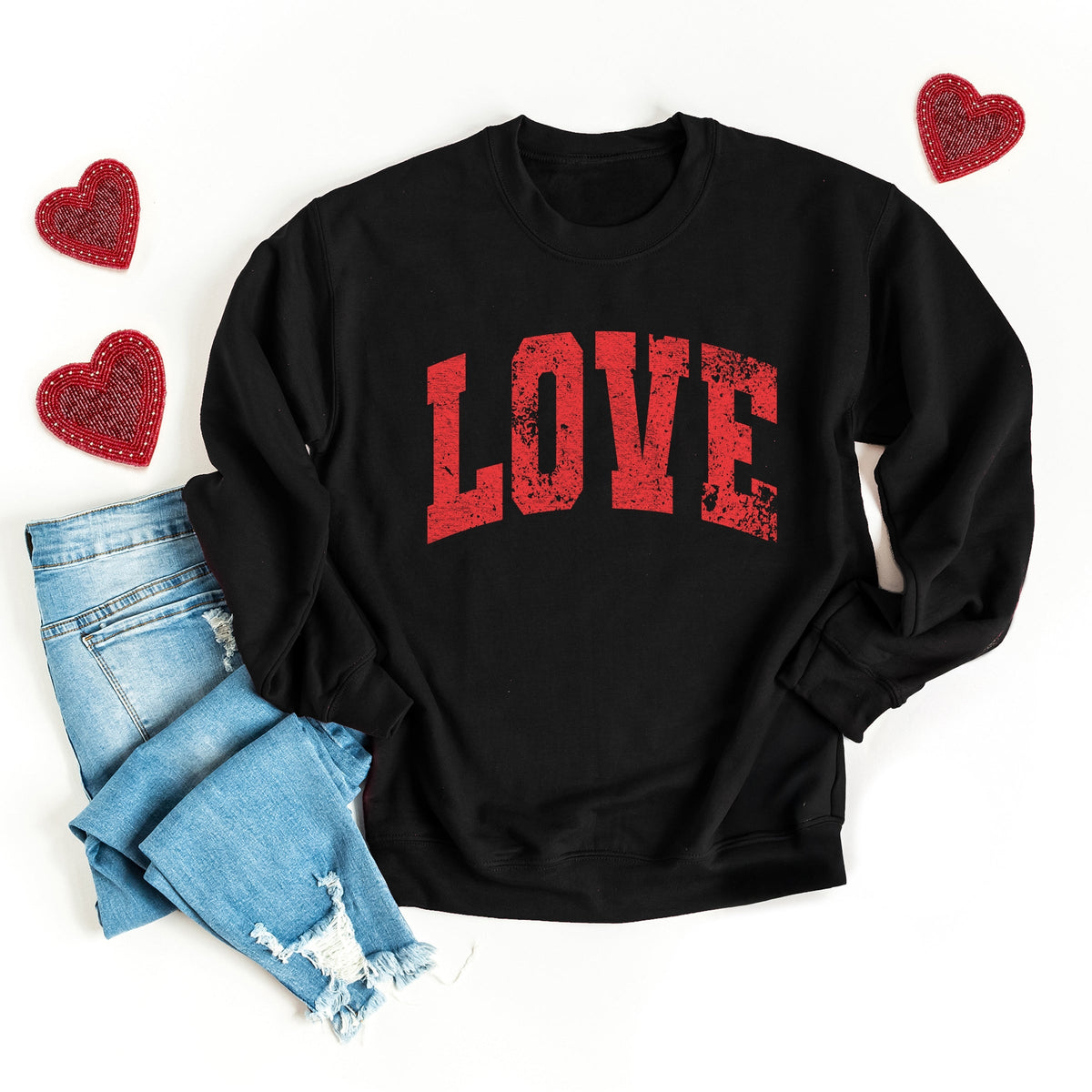 Love Varsity Arched Distressed - Women's Graphic Sweatshirt
