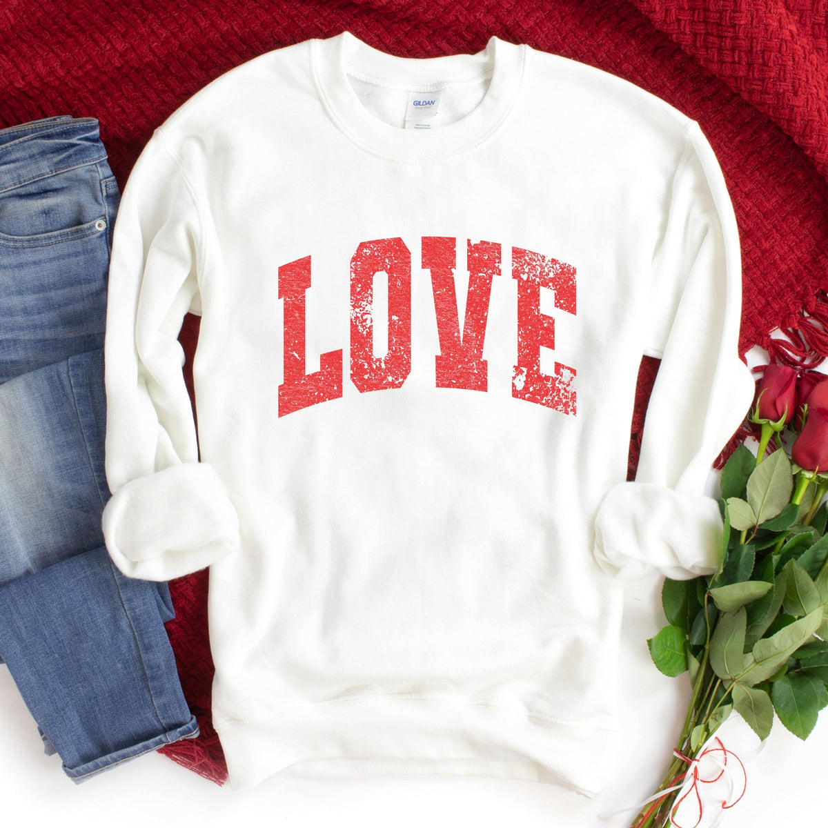 Love Varsity Arched Distressed - Women's Graphic Sweatshirt