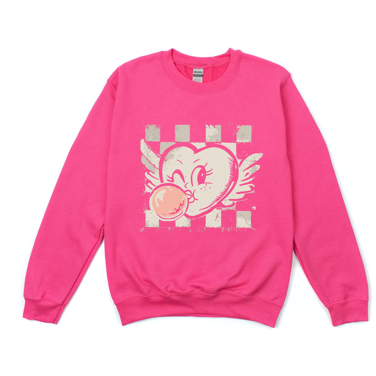 Heart Bubblegum Checkered - Women's Graphic Sweatshirt