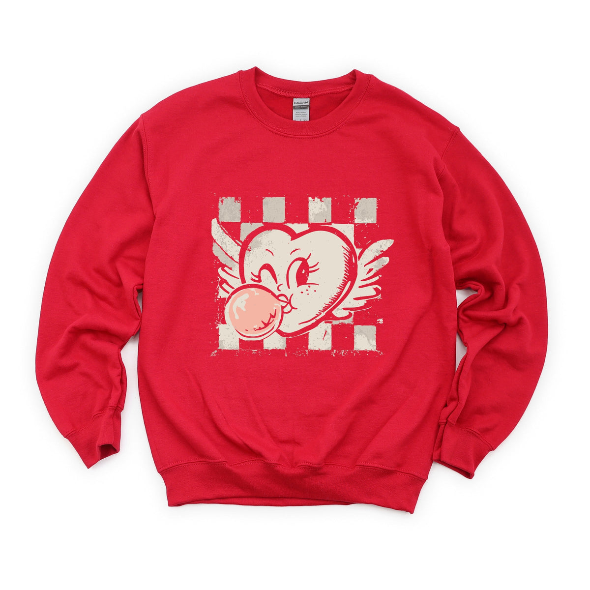 Heart Bubblegum Checkered - Women's Graphic Sweatshirt