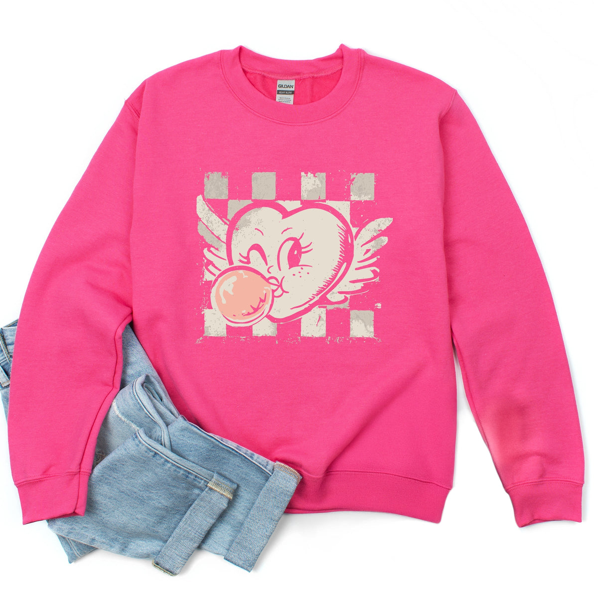 Heart Bubblegum Checkered - Women's Graphic Sweatshirt