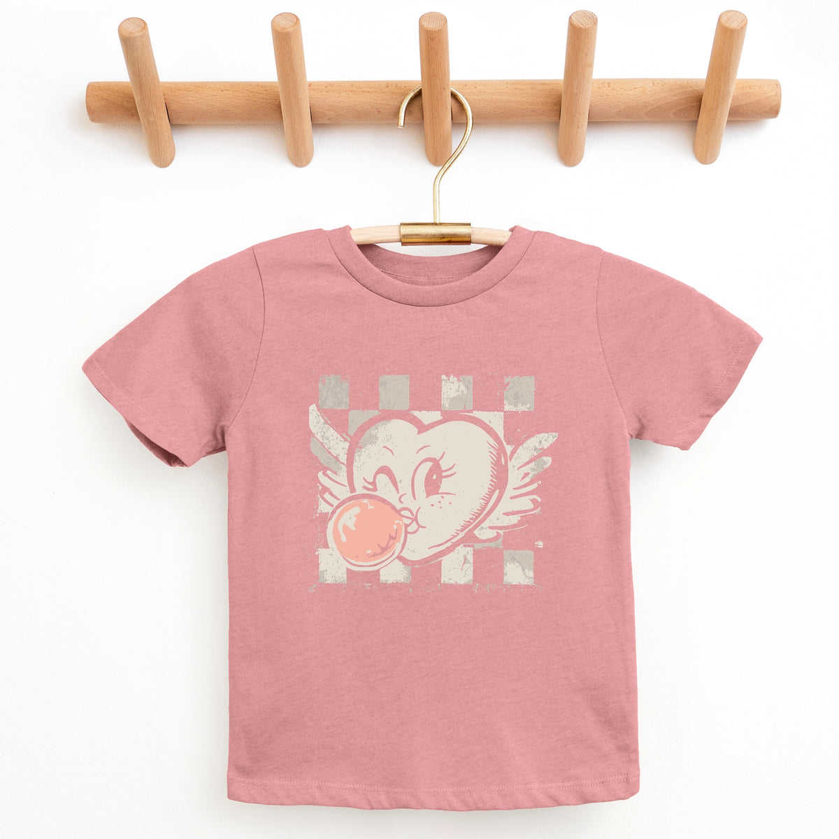 Heart Bubblegum Checkered - Youth Short Sleeve Graphic T-Shirt