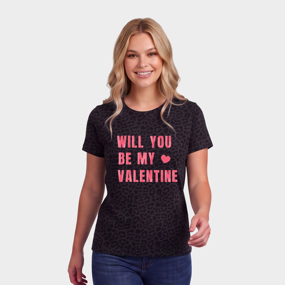 Be My Valentine Watercolor - Women's Leopard Print Tee