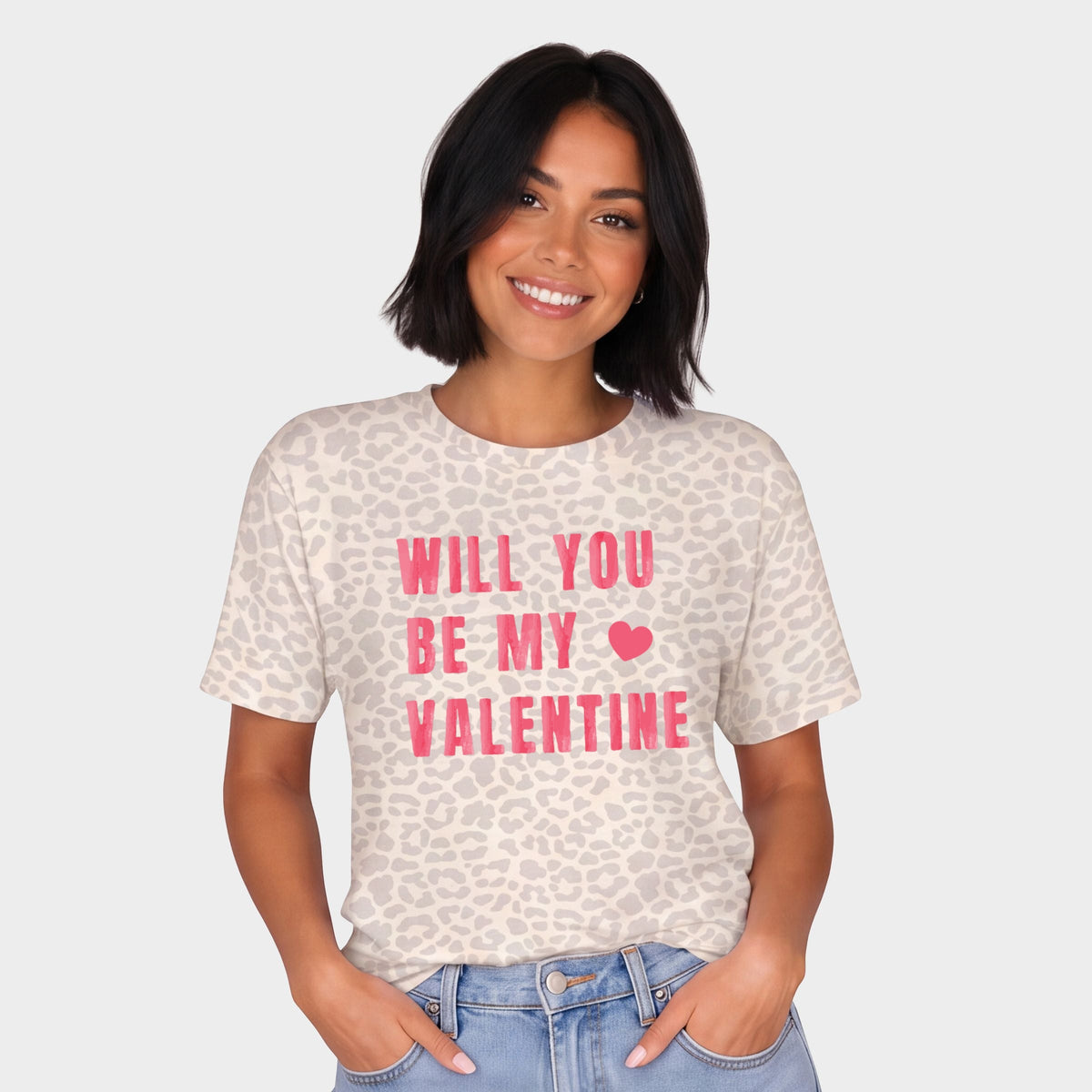 Be My Valentine Watercolor - Women's Leopard Print Tee