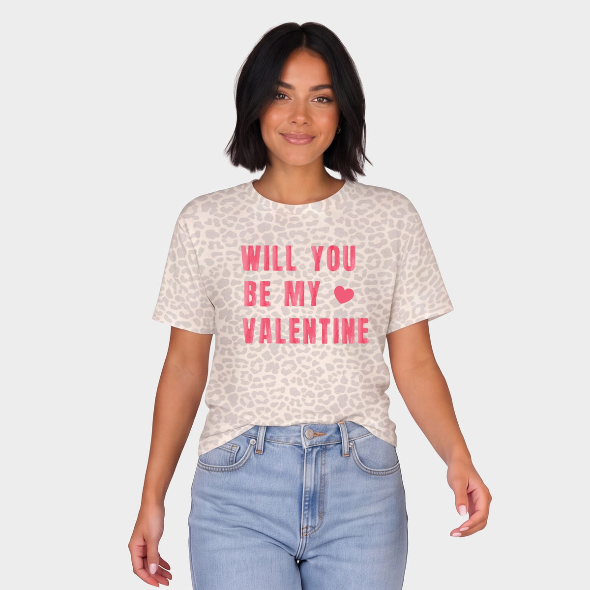 Be My Valentine Watercolor - Women's Leopard Print Tee