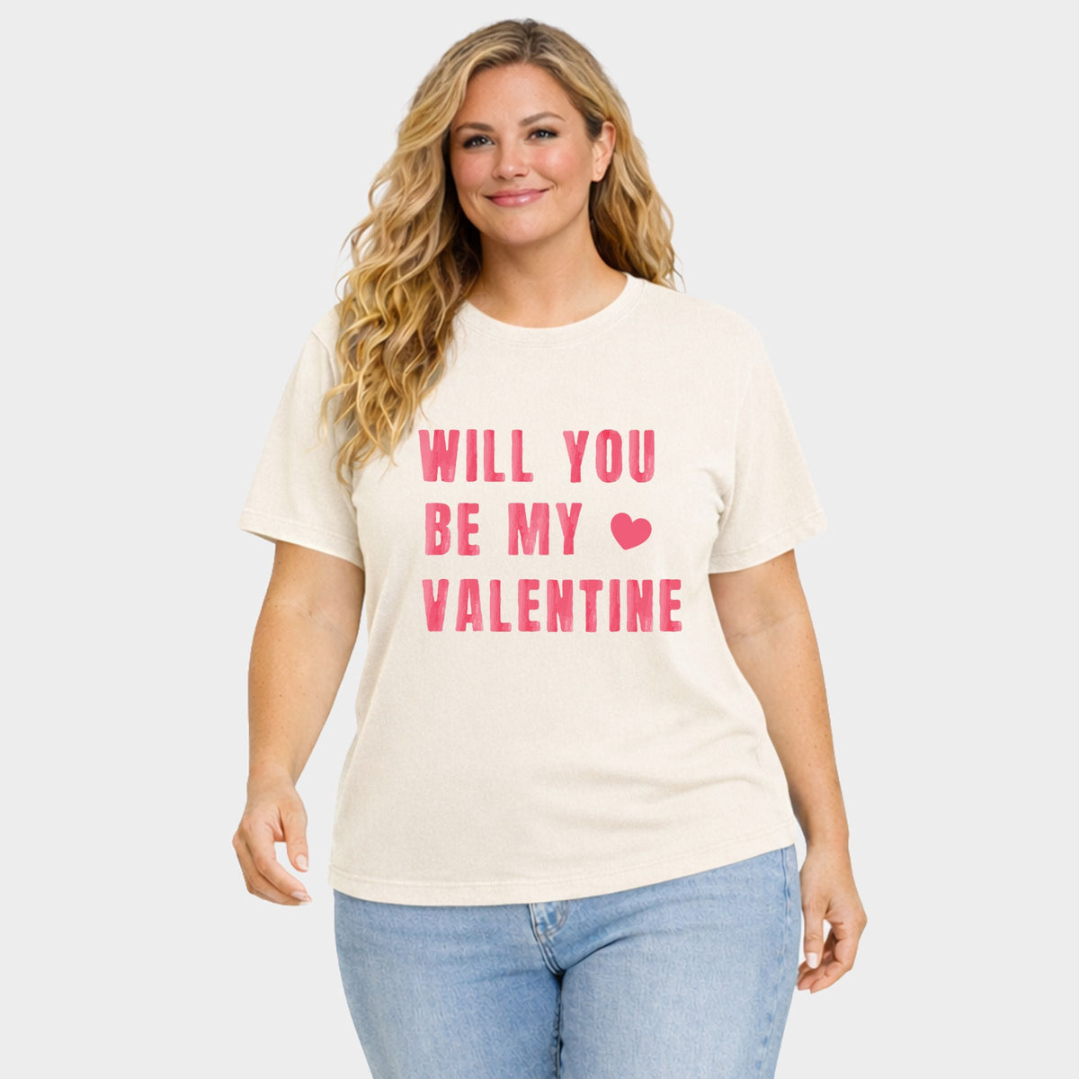 Be My Valentine Watercolor - Women's Plus Sized Garment Dyed Graphic T-Shirt