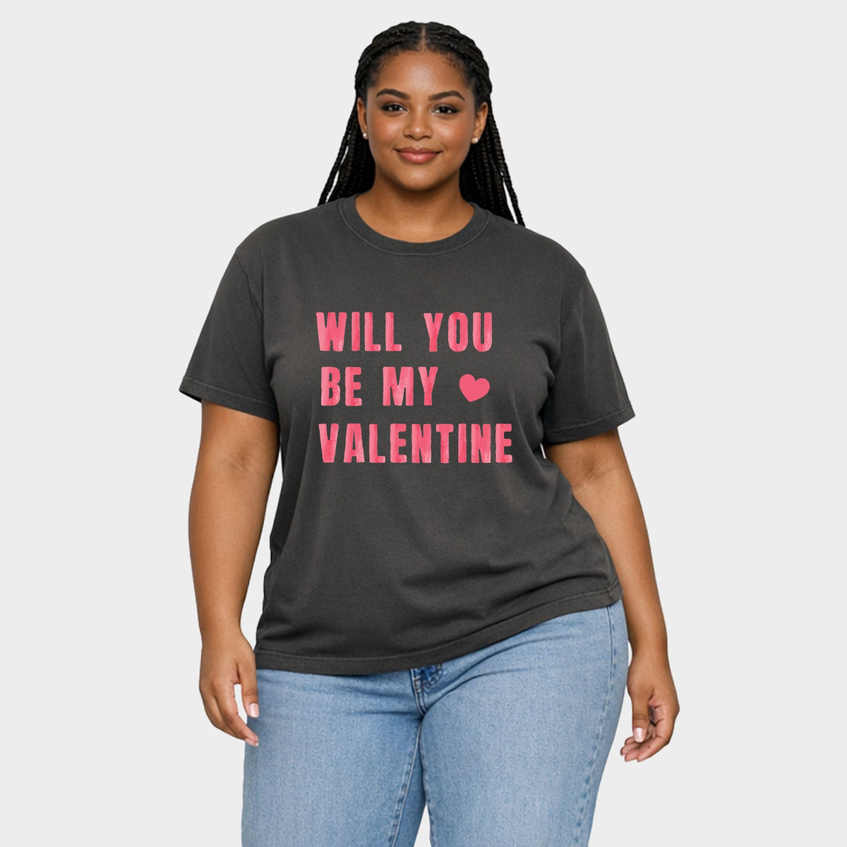 Be My Valentine Watercolor - Women's Plus Sized Garment Dyed Graphic T-Shirt