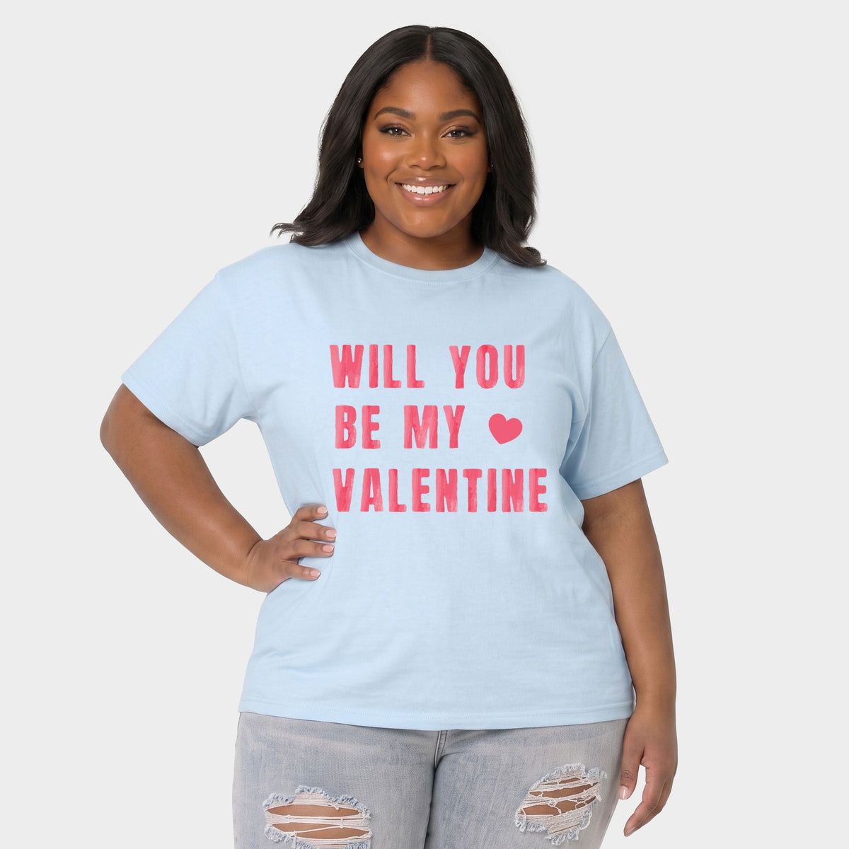 Be My Valentine Watercolor - Women's Plus Sized Garment Dyed Graphic T-Shirt