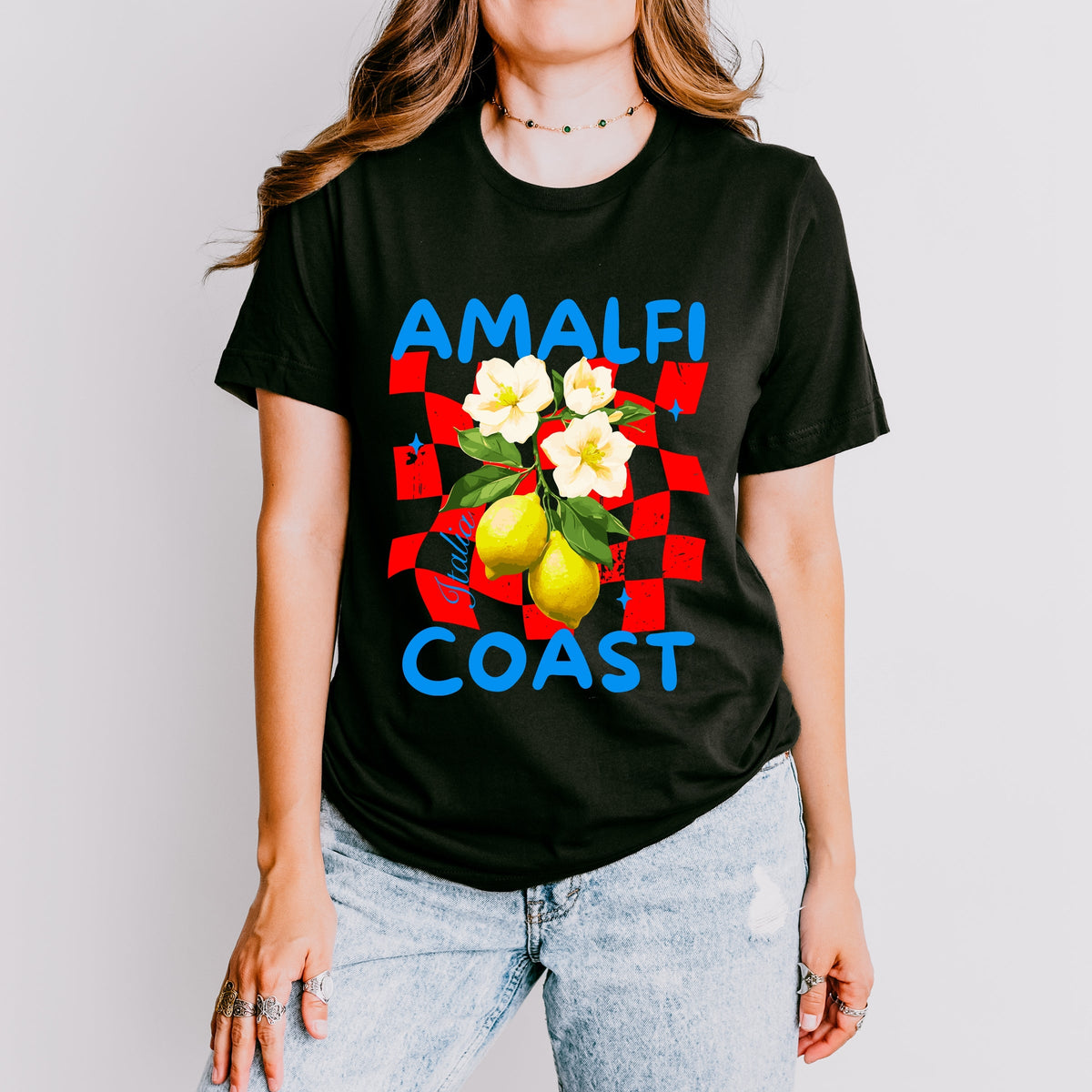 Amalfi Coast Red Checkerboard - Women's Short Sleeve Graphic T-Shirt