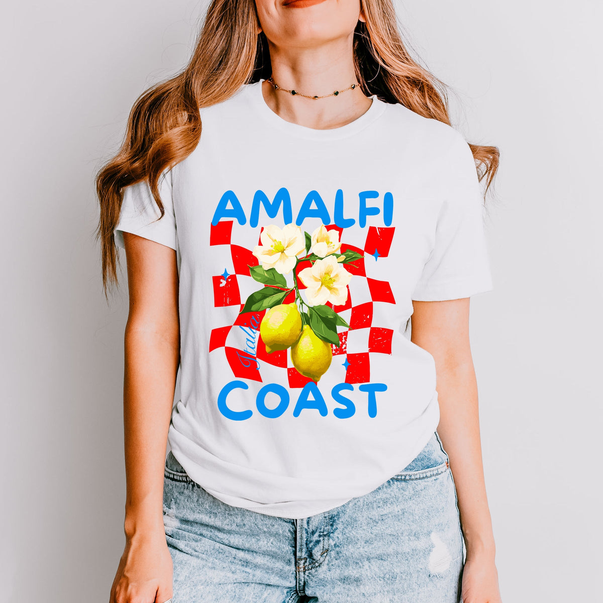 Amalfi Coast Red Checkerboard - Women's Short Sleeve Graphic T-Shirt