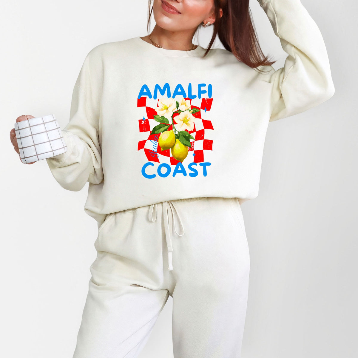 Amalfi Coast Red Checkerboard - Women's Lightweight Garment Dyed Sweatshirt