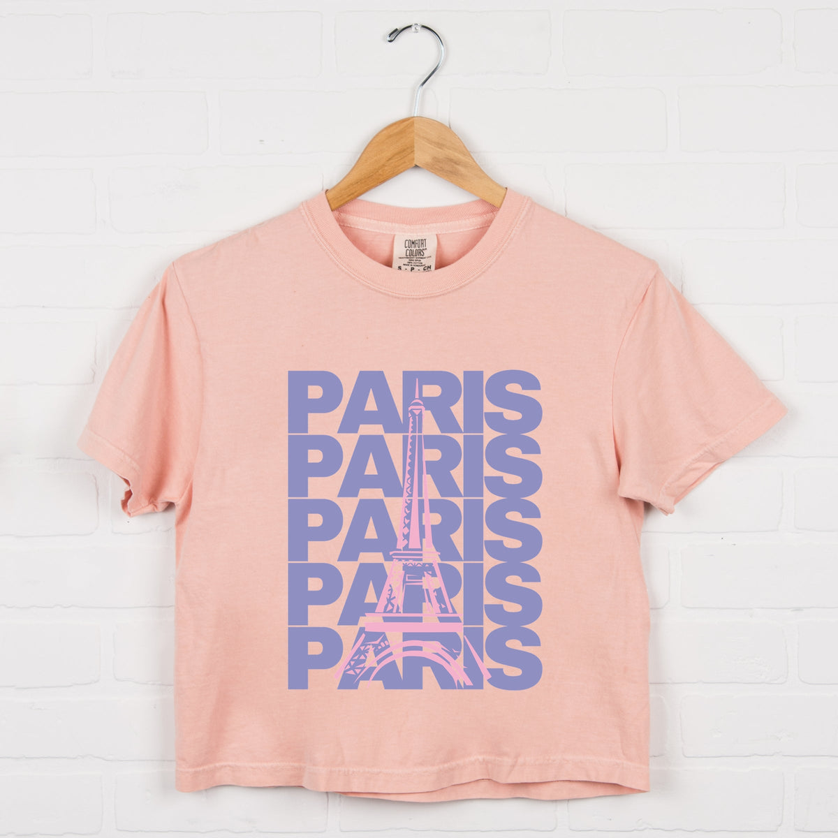 Paris Stacked Purple - Women's Boxy Crop Top Graphic T-Shirt