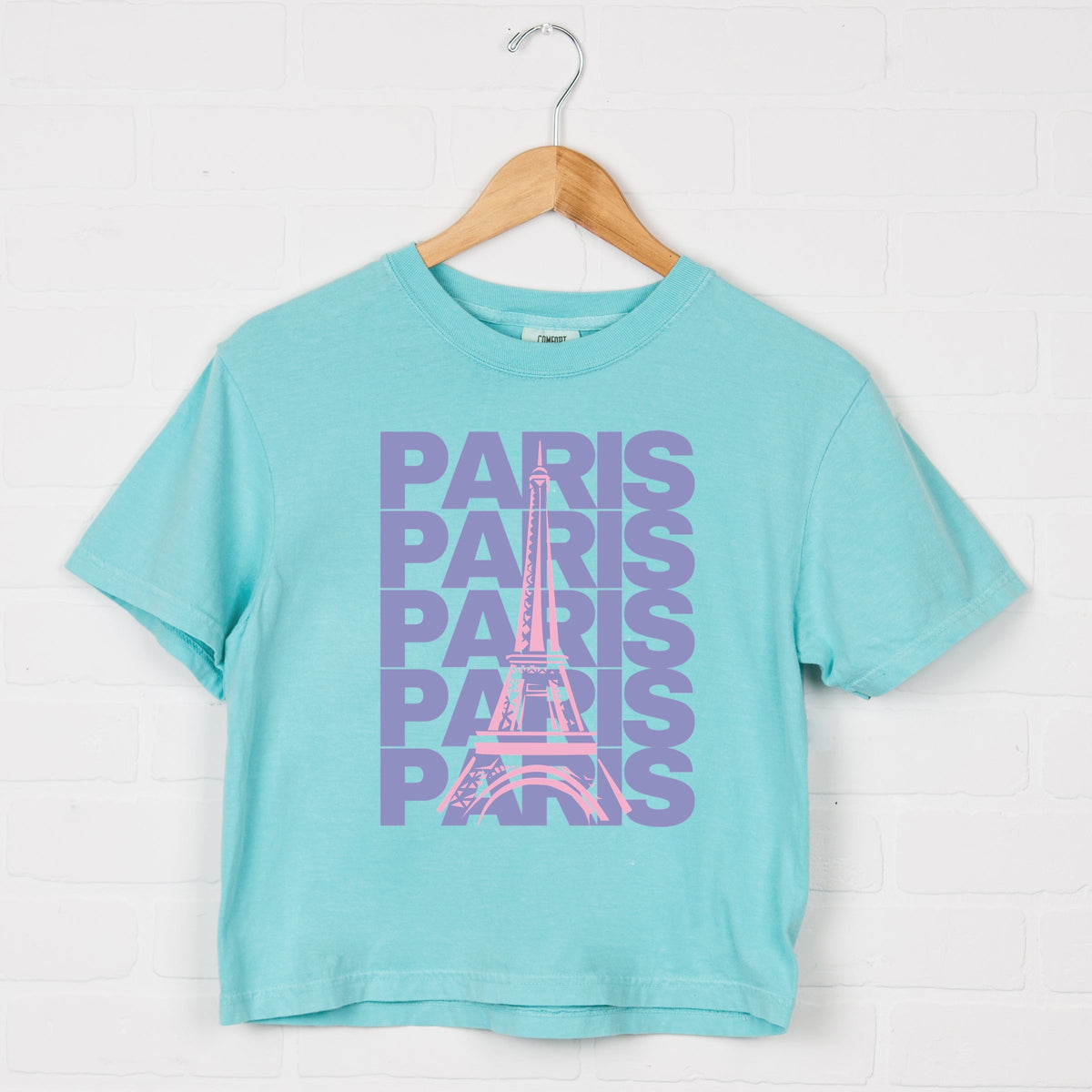 Paris Stacked Purple - Women's Boxy Crop Top Graphic T-Shirt