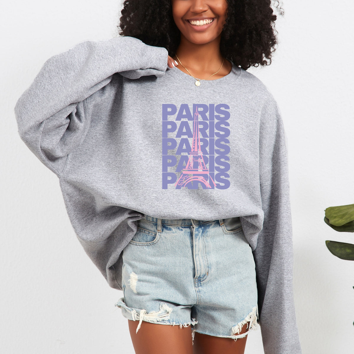Paris Stacked Purple -  Women's Graphic Sweatshirt