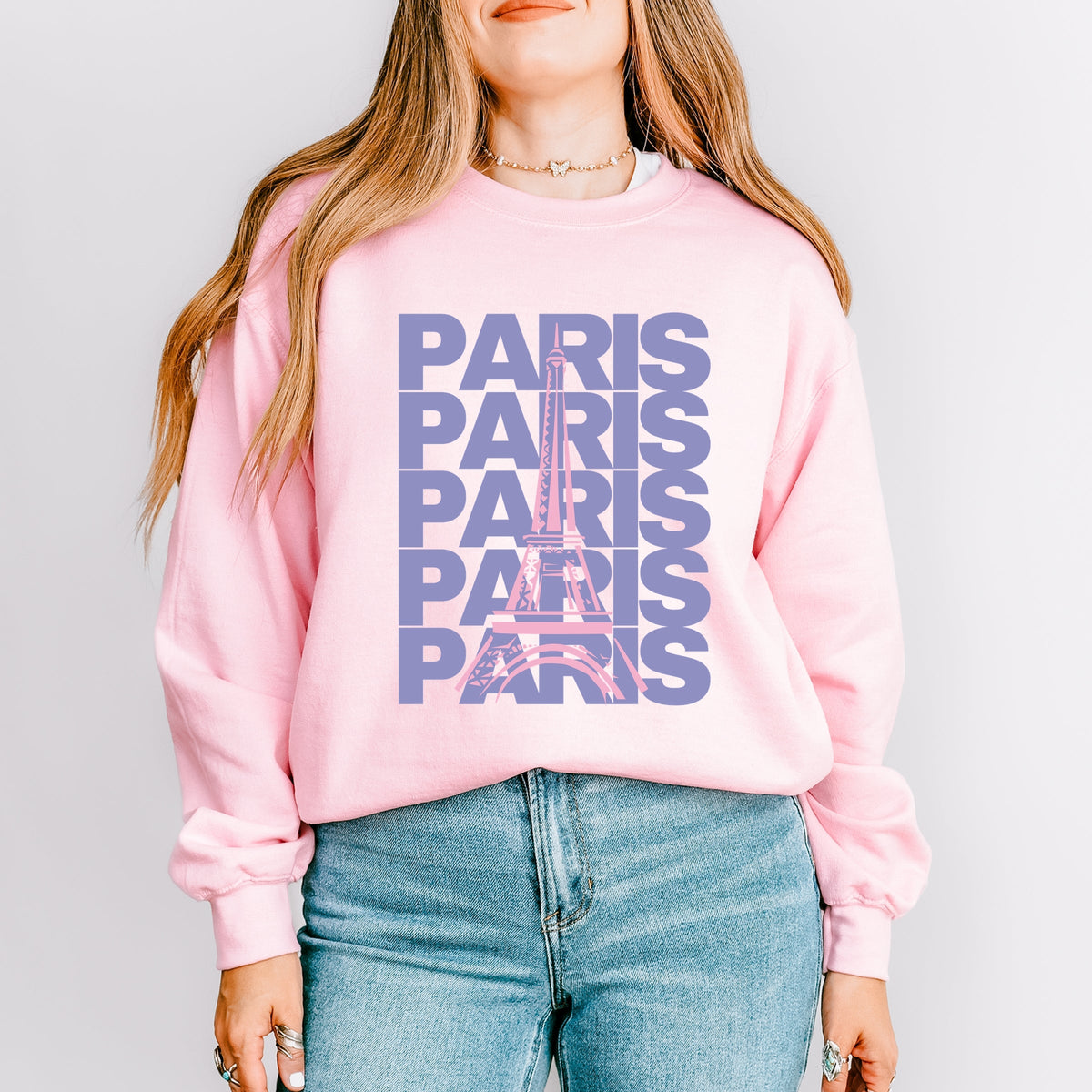 Paris Stacked Purple -  Women's Graphic Sweatshirt