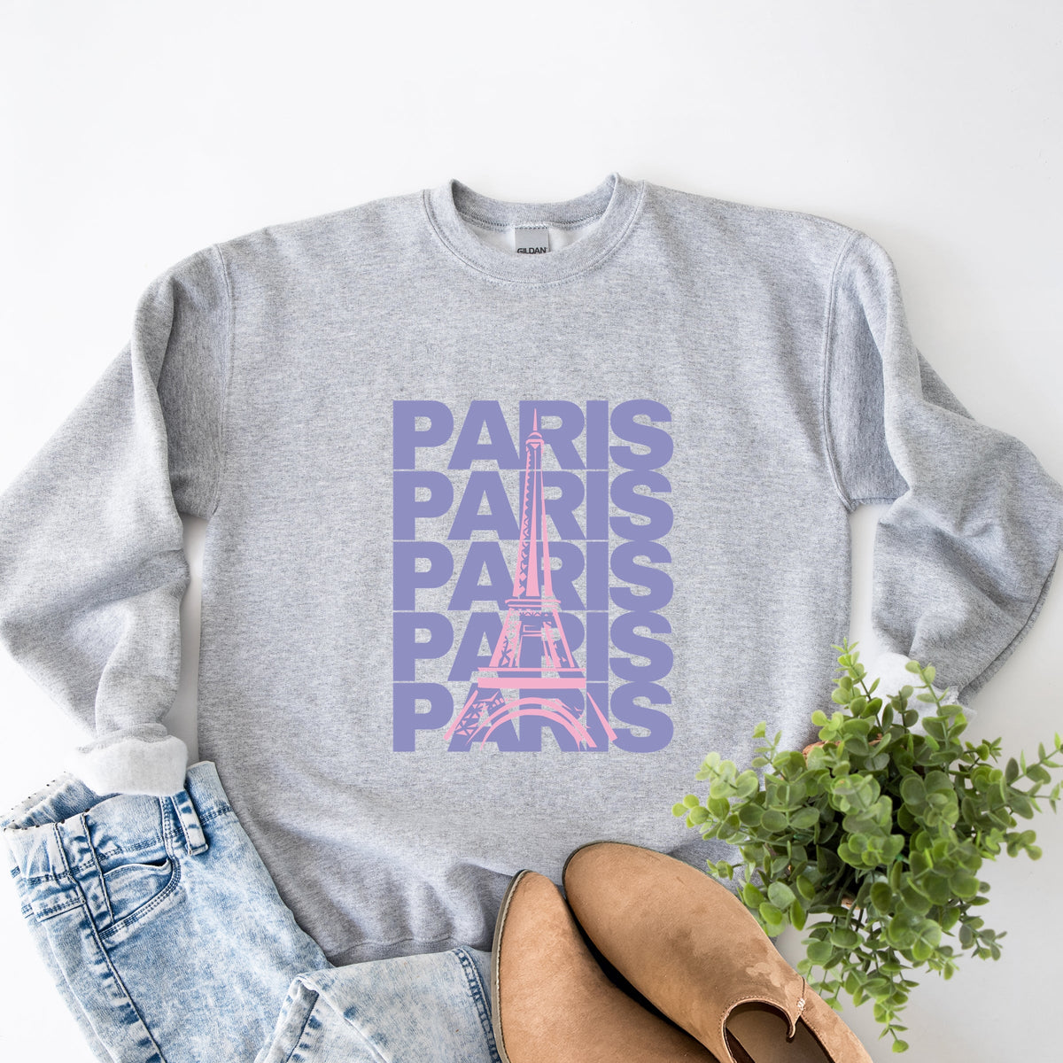 Paris Stacked Purple -  Women's Graphic Sweatshirt