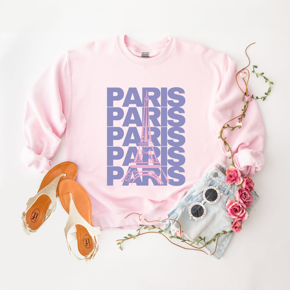 Paris Stacked Purple -  Women's Graphic Sweatshirt
